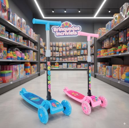 Patinete infantil 3 rodas com luzes led dobrável e ajustável menino menina - ATENTU