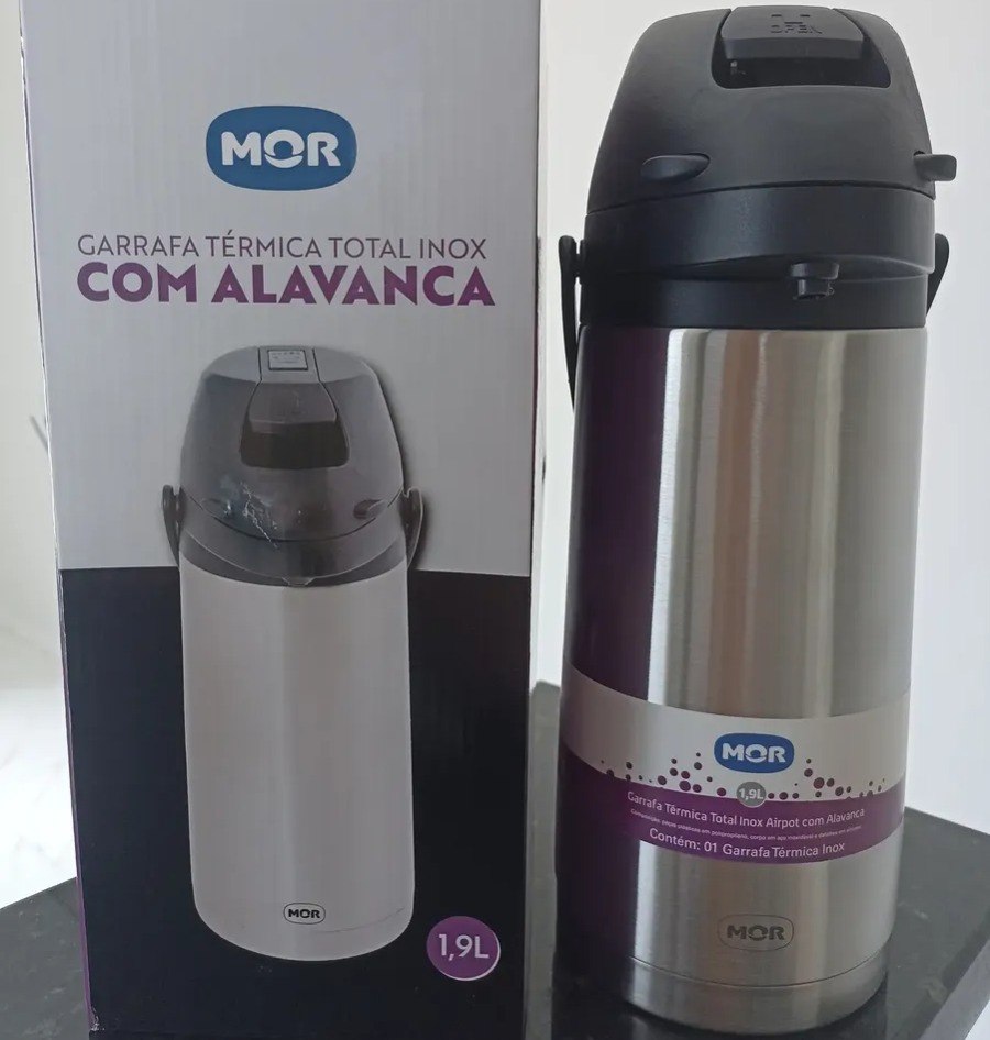 Garrafa Térmica Mor 1,9l Total Inox Airport Com Alavanca Prateado