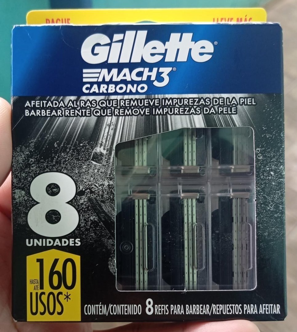 Pack Gillette Mach3 Carbono Carga para Aparelho de Barbear com Carvão - 8 Unidades