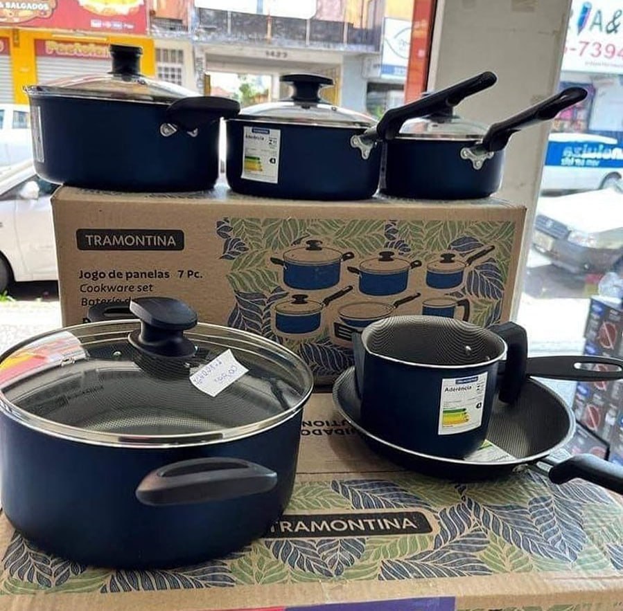Jogo de Panelas Tramontina Antiaderente de Alumínio Azul 7 Peças Ravena