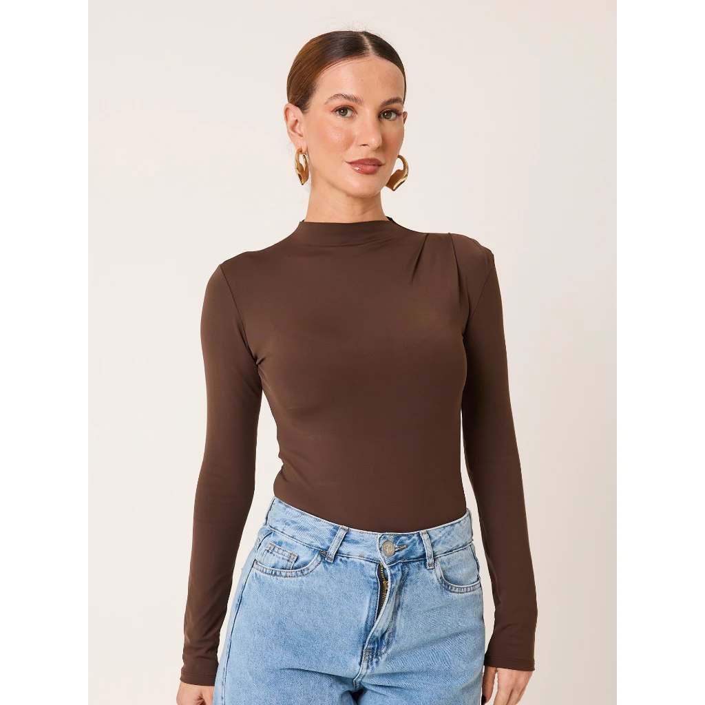 Body Feminino Gola Alta Manga Longa Poliamida Cléa Store