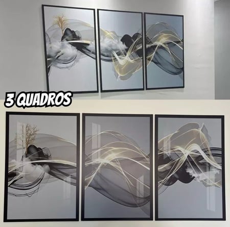 Quadros Decorativos Sala Abstrato Linha Gold Luxo Promoção