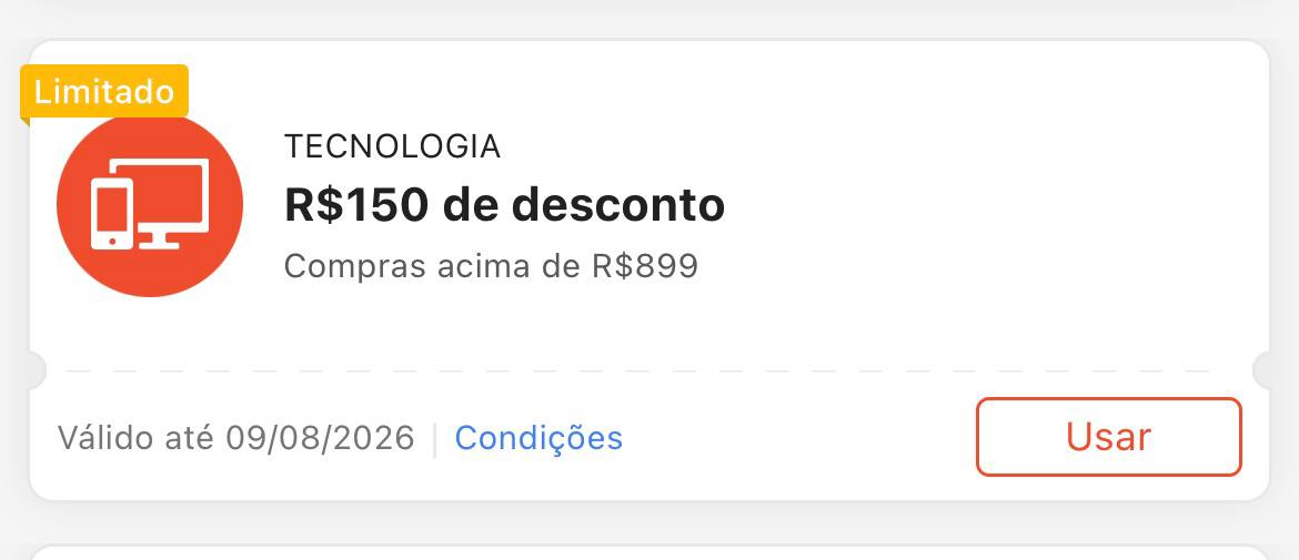 Cupom Tecnologia R$ 150 a partir de R$ 899 - Shopee