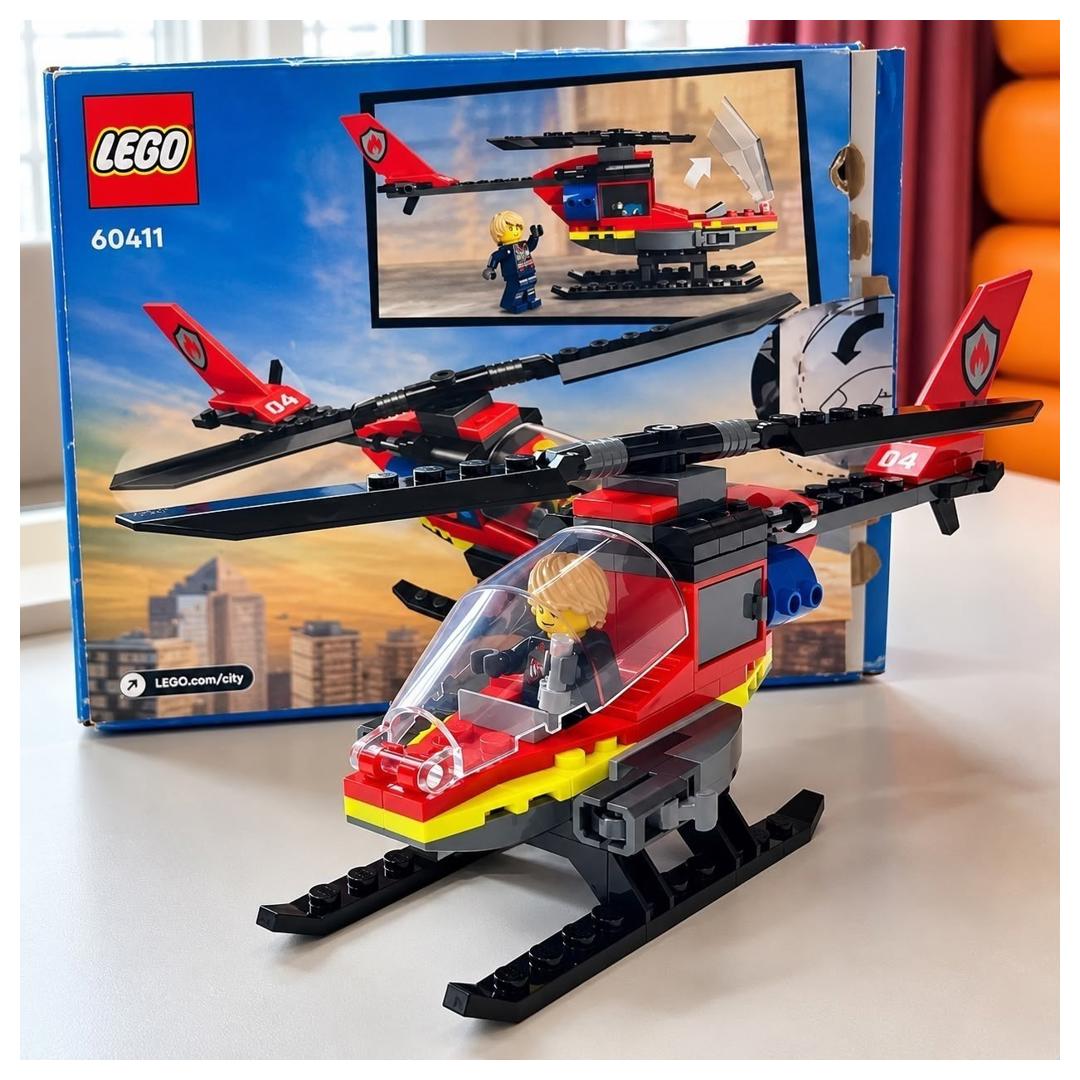 Lego City 60411 Helicóptero Dos Bombeiros Com 85 Peças