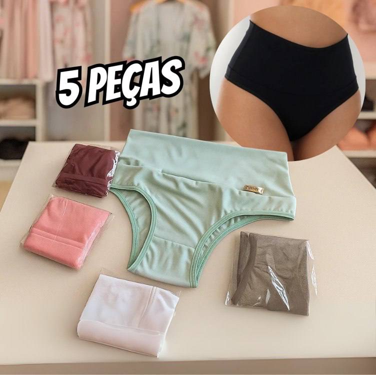 5 Calcinhas Cintura Alta Calcinha Cós Duplo 