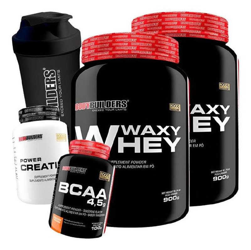 Kit 2x Whey Protein 900g + Creatina + Bcaa + Coqueteleira
