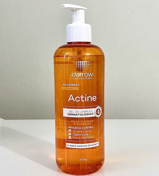 Darrow Actine Gel de Limpeza Dermatológico Facial com Ácido Salicílico, Vitamina C e Lactato de Mentila, Redução de 86% da Acne e -90% Oleosidade Imediatamente, 400g
