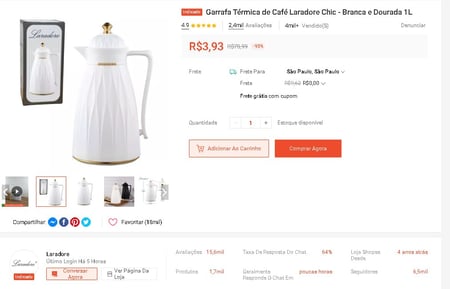 Garrafa Térmica de Café Laradore Chic - Branca e Dourada 1L