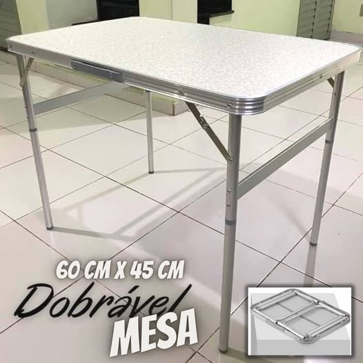 🤓Mesa Pequena Dobrável Camping Alumínio 60x45cm Vira Maleta Cor Prateado