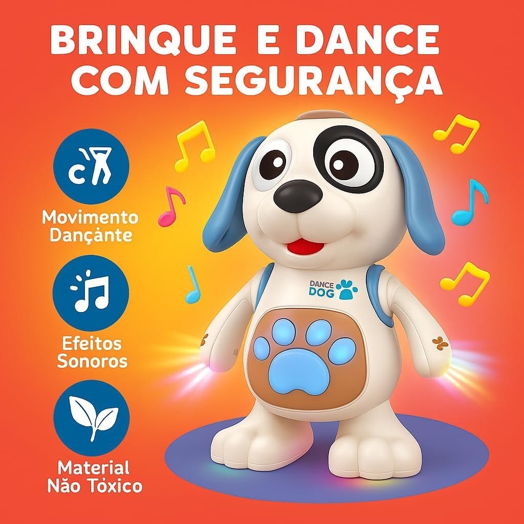 DM Toys Brinquedo Interativo Musical Mexe Danca Luz e Som Dancing Cachorro