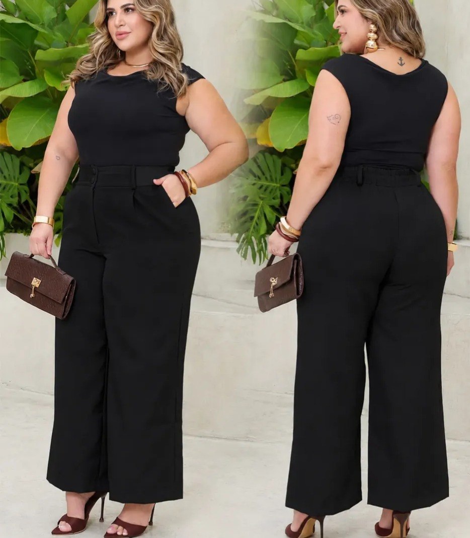 Calça Alfaiataria Plus Size Feminina Wide Leg Social Premium Tam. G1 ao G4 - 9 cores
