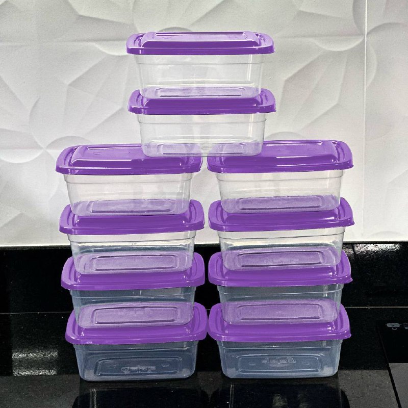 Kit De 10 Potes 1 Litro Transparente - Tampa Colorida Marmita BPA FREE, Vasilhas, Freezer ...