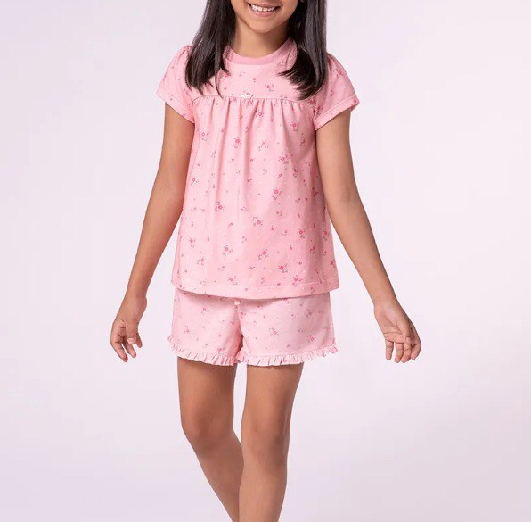 Pijama Lupo Infantil Doll Bata Camafeu Rosa - Tam. 2 a 6 anos