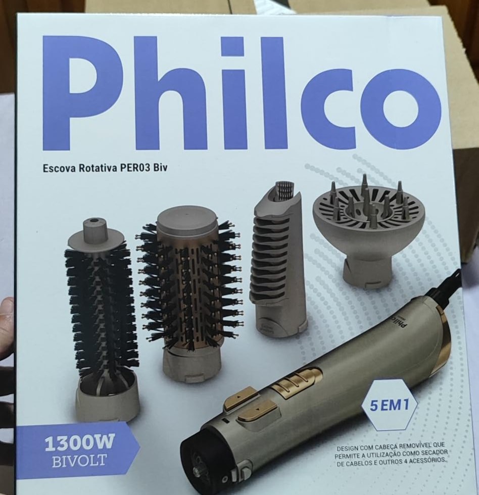 Escova Rotativa Philco 5 em 1 Bivolt 1300W Tecnologia Hairbrush Nylon - Bivolt
