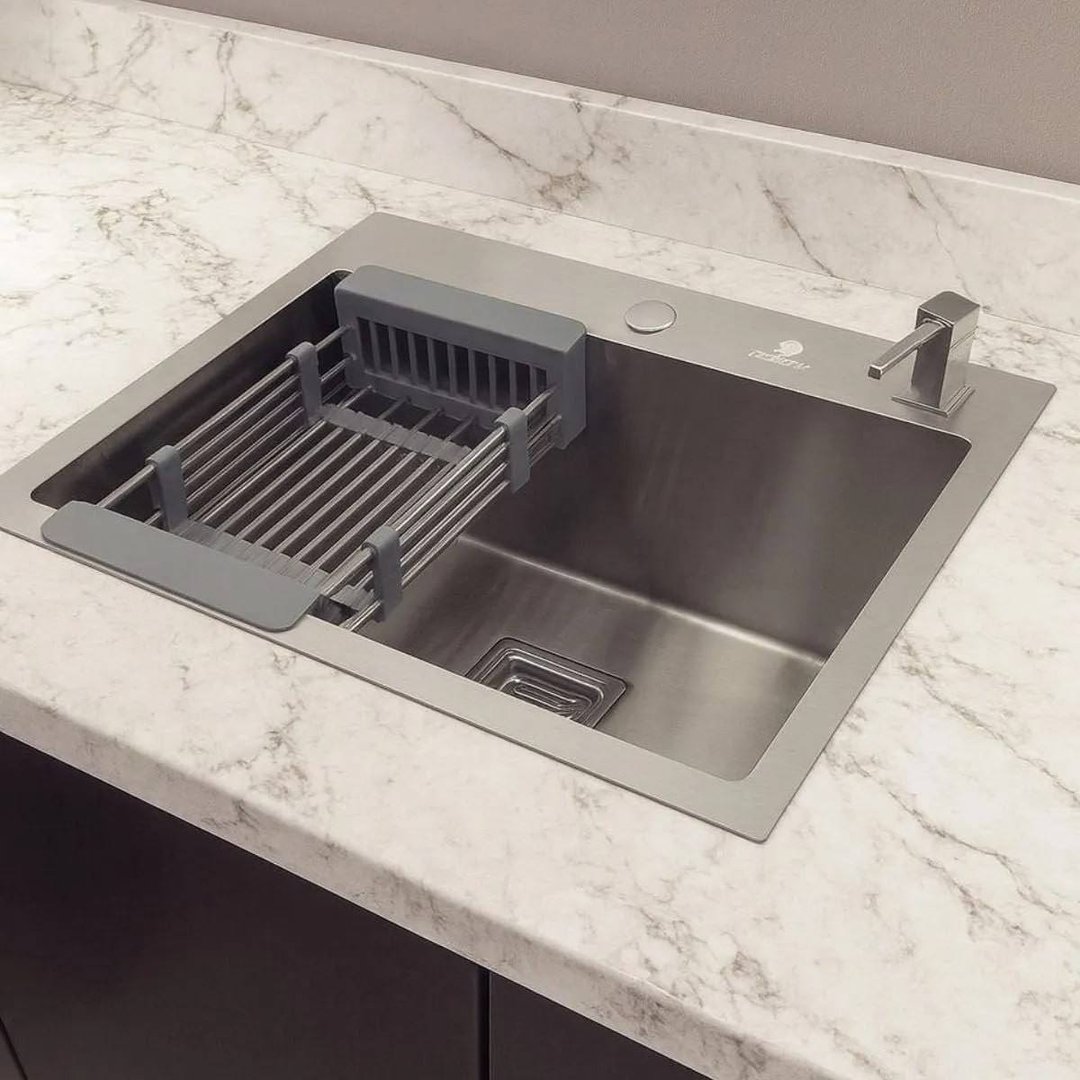 Cuba Pia Cozinha Gourmet Quadrada Aço Inox 304 Escovada 60x40cm Com Acessórios Stillus Home Aço Inox Escovado