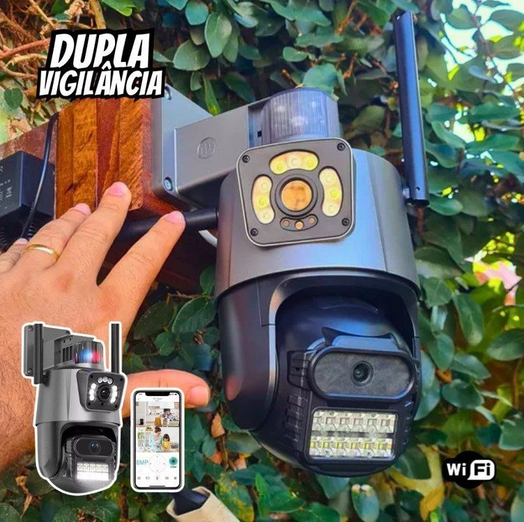 Câmera Segurança Wifi Ip Lente Dupla 2x 3mp Externa 360° A Prova Dágua Cor Cinza