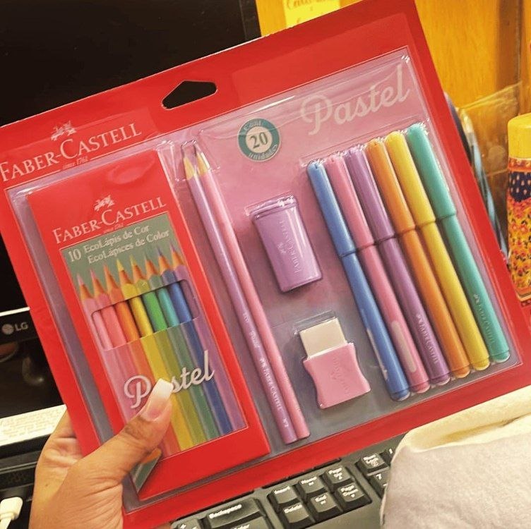 Kit Tons Pastel, Faber-Castell, KIT/PASTEL, Lápis de Cor + Canetinhas + Borracha + Apontad...