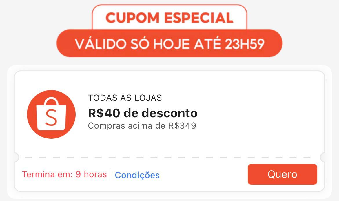 Cupom R$ 40 a partir de R$ 349 - Shopee