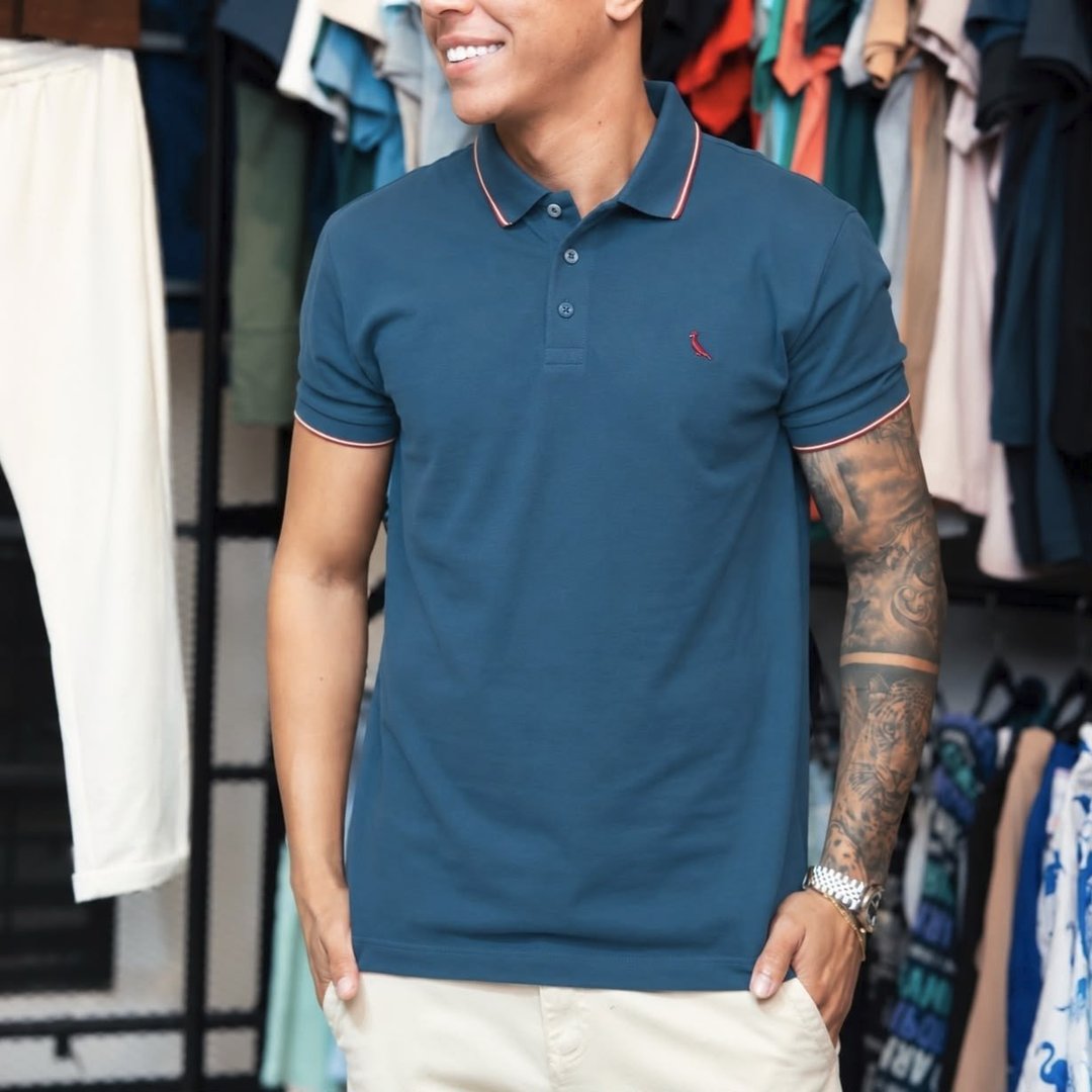 Camisa Polo Reserva Enxuto Novo Friso Petroleo Vd Liso P