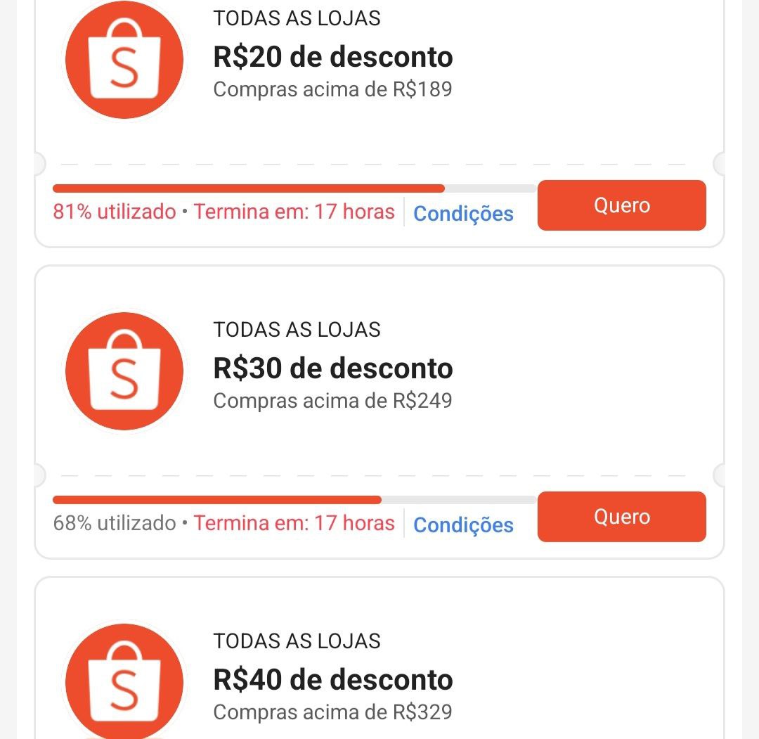 Cupons Liberados Shopee