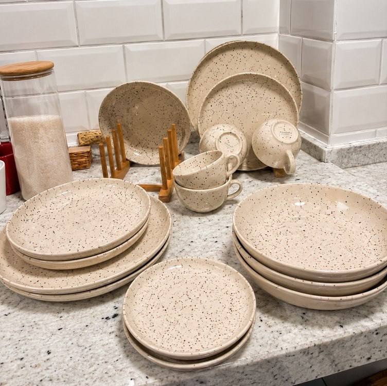 Aparelhos De Jantar E Chá Flat Chuvisco 20 Peças Off White E Preto Oxford Branco/preto