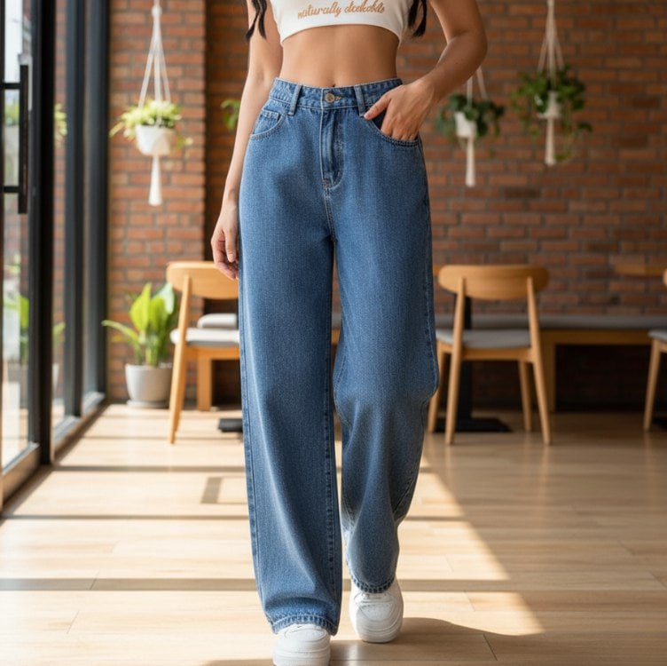 Calça Jeans Wide Leg Feminina Cintura Alta Pantalona