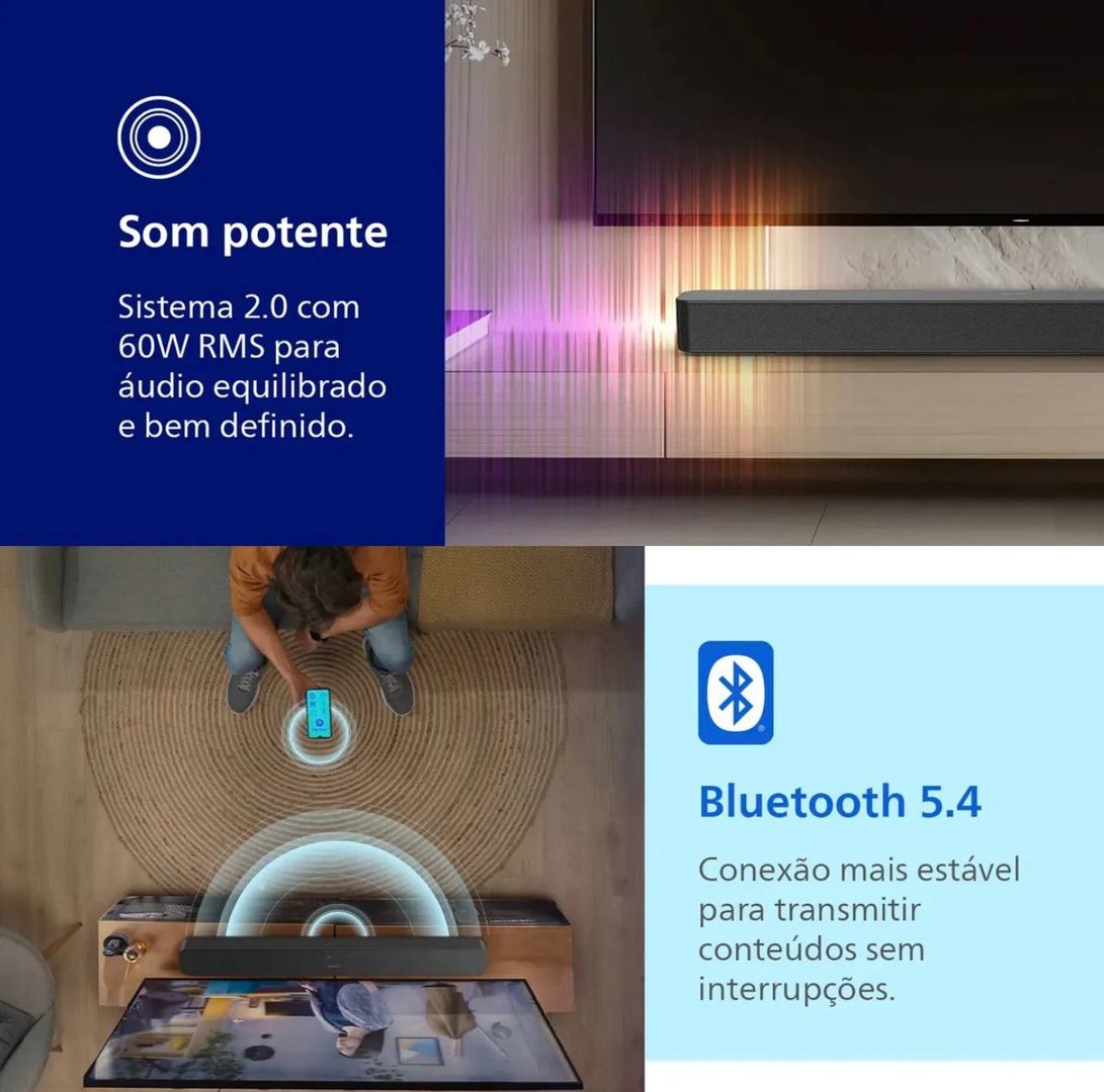Soundbar Philips 2.0, Bluetooth, Usb E Hdmi Arc Tab4000/78 Preto 127/220v 50/60 Hz