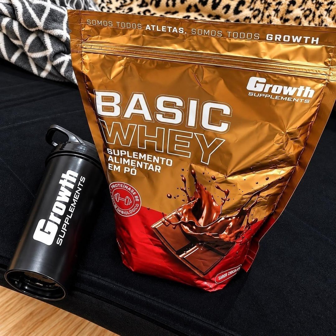 Kit Growth: Whey Protein Basic Chocolate 1kg + Coqueteleira Shaker 600ml