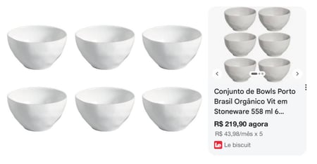 Conjunto de Bowls Orgânicos New Porto Brasil em Stoneware 558ml – 6 Peças