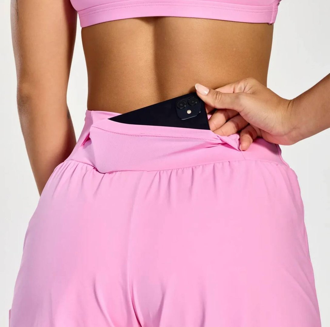 Short Feminino Duplo Com Bolso Academia Treino Cores Rosa-claro G