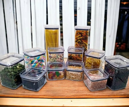 Kit 10 Potes Herméticos Acrílico Quadrado Empilháveis Transparente