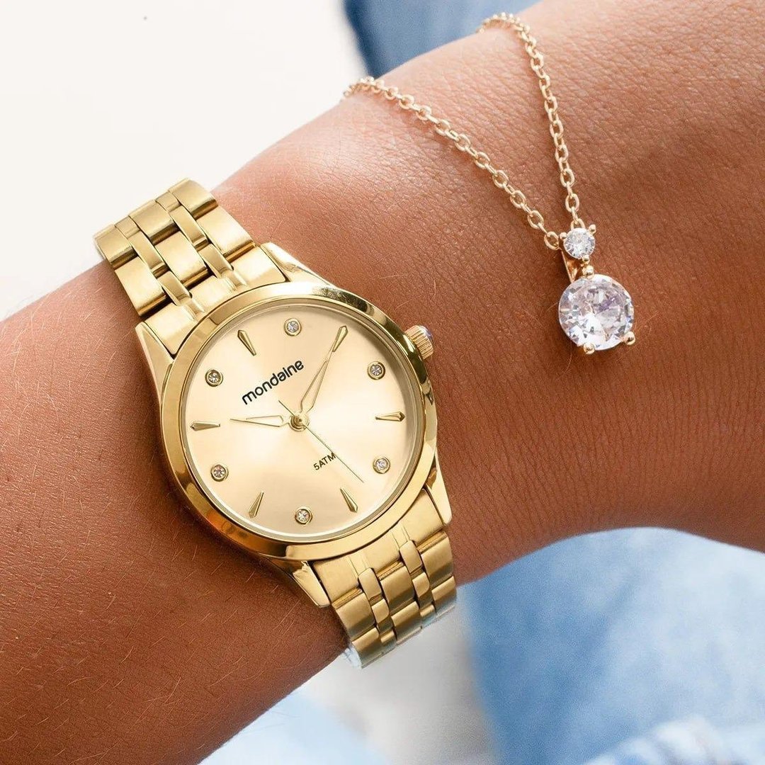 Kit Relógio Mondaine Dourado Feminino 32607lpmkde1k1