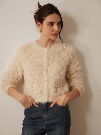 Aveloria Rosie Cardigan Elegante de Gola em V para Mulheres, Padrão de Diamante Pontilhado...