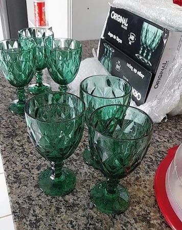 Jogo De 6 Taças 340ml Diamante Verde Lyor
