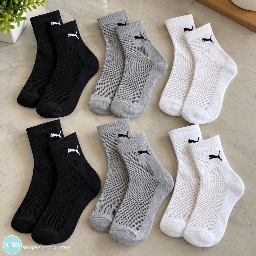 Kit 6 Pares Meias Cano Médio Esportiva Algodão