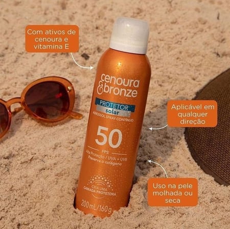Protetor Solar Aerossol Cenoura E Bronze Fps50 200Ml, Cenoura E Bronze