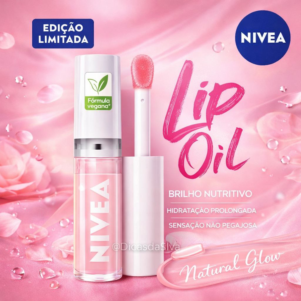 NIVEA Lip Oil Brilho Nutritivo Natural Glow 5,5ml, Hidratação Prolongada, Efeito Gloss, Pa...