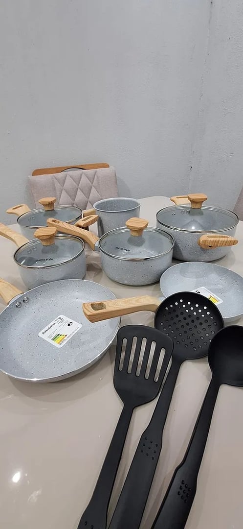 Conjunto Jogo De Panelas Ceramica Antiaderente Fogão Indução Mimo Style Grafito Cinza Clar...