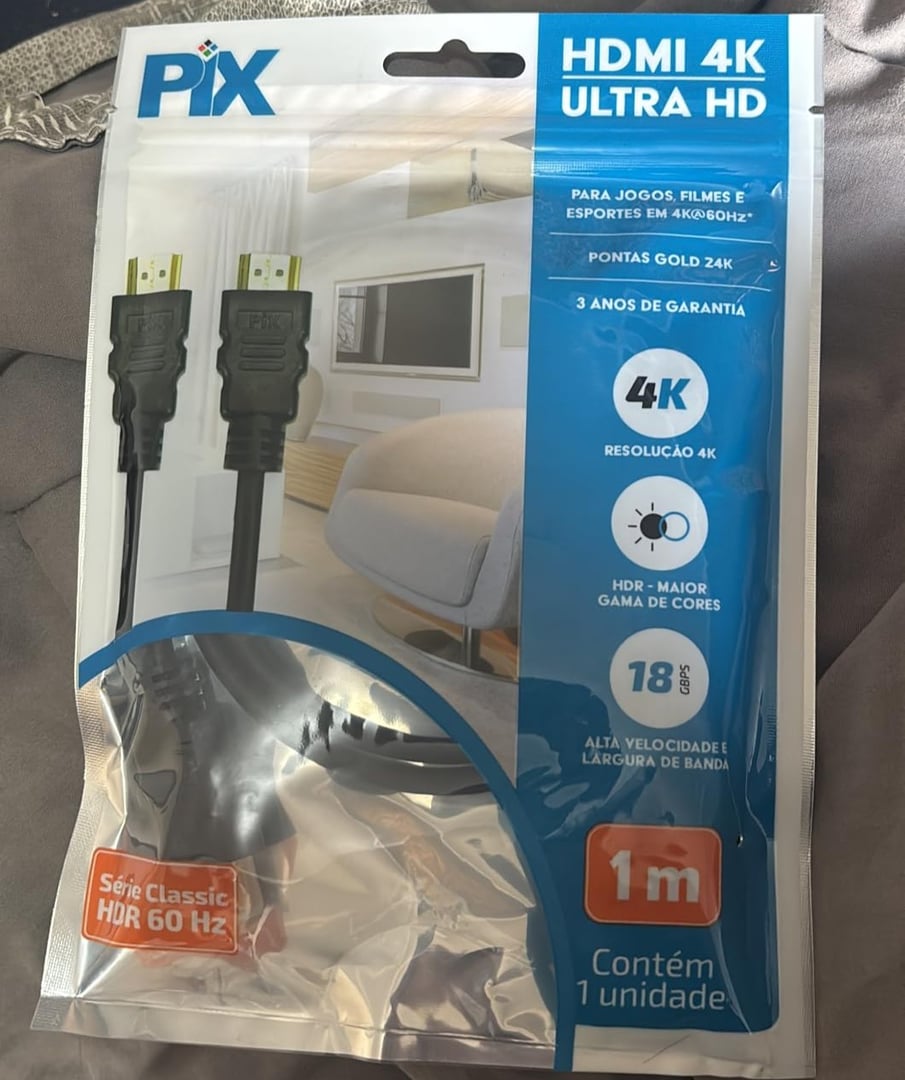 PIX Cabo Hdmi 2.0 4K Hdr 19P 1M Pix Gold, Preto