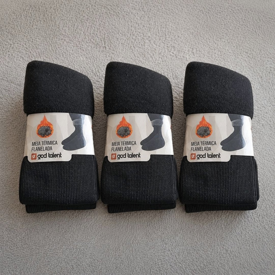 Kit 6 Meias Térmica Grossa Quente Inverno Frio Neve Forrada Cores Sortidas Liso Único 34-44
