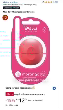Beta Hidratante Labial - Morango 9,5g
