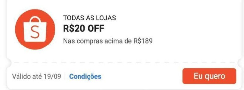 Cupom R$ 20 a partir de R$ 189 - Shopee