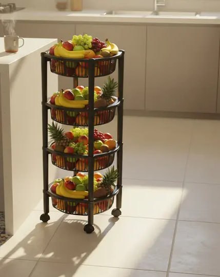 Fruteira de Chão 4 Andares com Rodinhas Cesto Organizador Plástico Multiuso para Cozinha e...