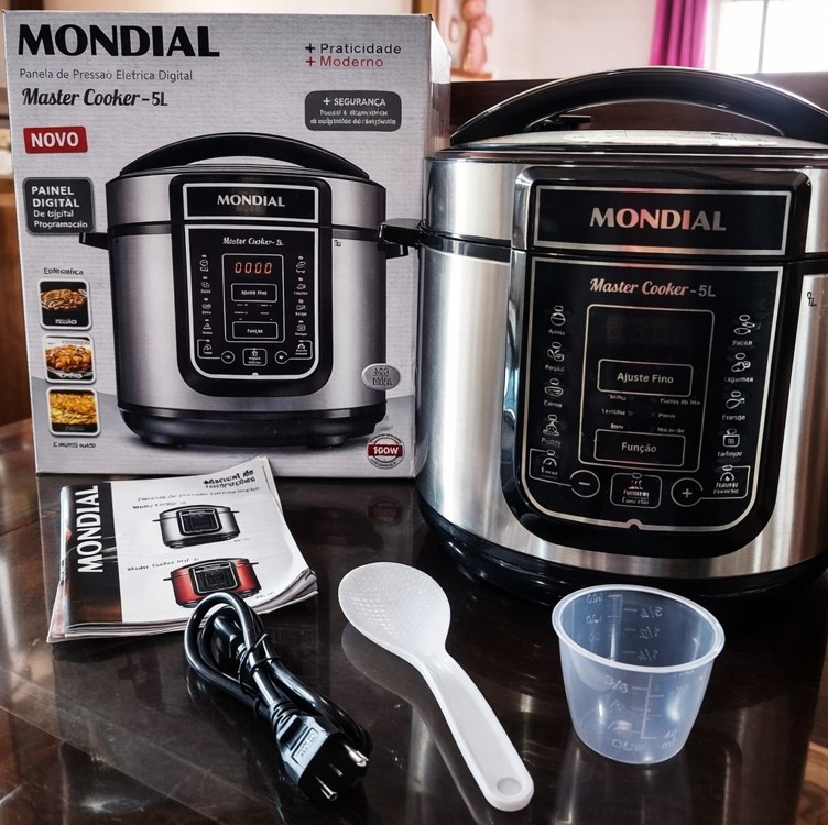 MONDIAL Panela de Pressão Elétrica Digital 5L, Preto/Inox, 900W, 110V - PE-38