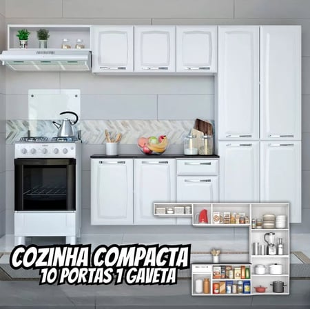 Cozinha Compacta Itatiaia Amanda Aço com Balcão 10 Portas 1 Gaveta