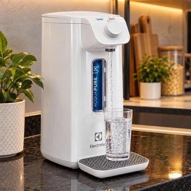 Purificador de Água Electrolux Natural Filtro Refil Compacto Tecnologia Acqua Pure Alta Filtragem 6 meses 3000 litros Design Moderno não necessita energia fixação parede ou mesa/balcão PN10B - Branco