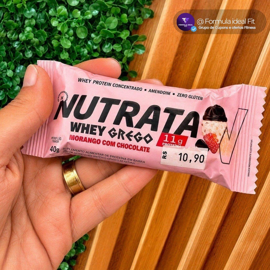 Barra Whey Grego 40g Display com 12 unidades Morango com Chantilly Nutrata
