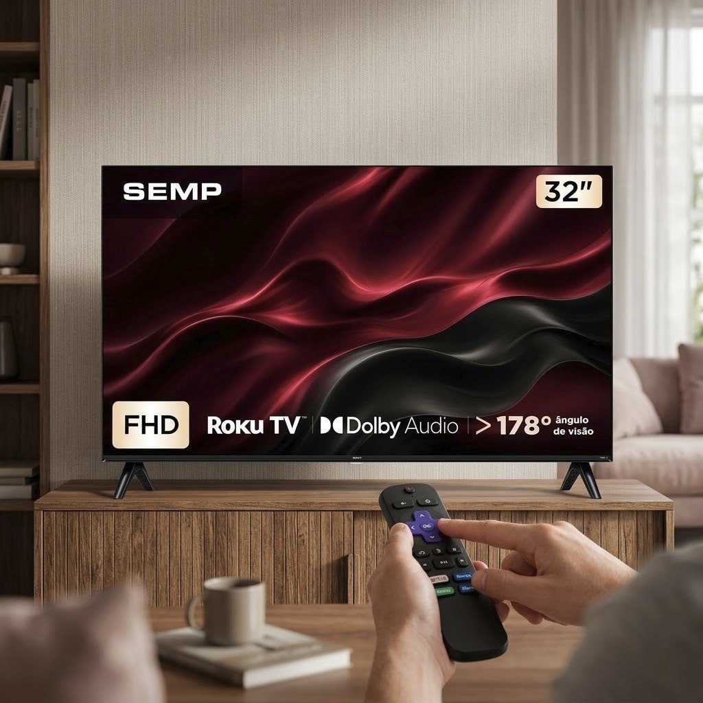 Smart TV Semp 32 Polegadas LED Full HD S42R Roku TV Wi-Fi Dolby Audio Brilho até 220 Nits 32S42R