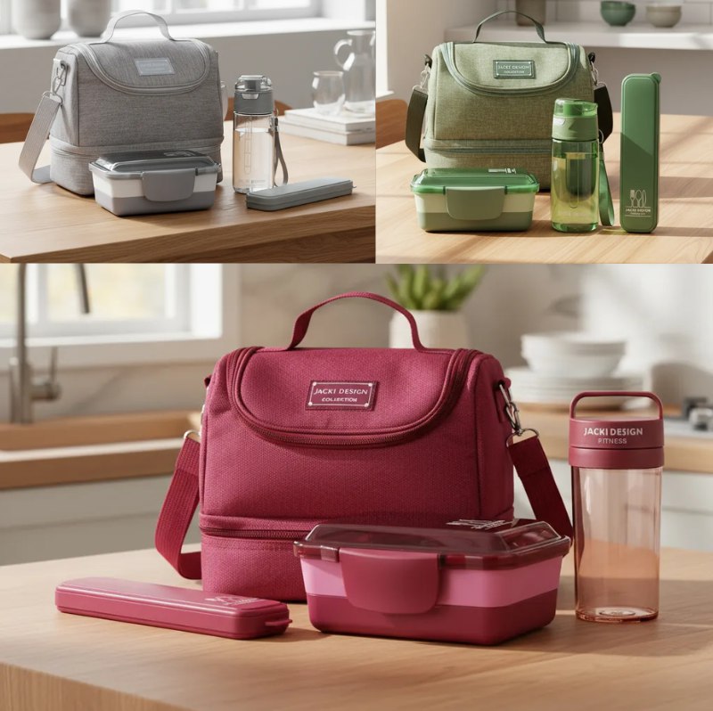 Kit Bolsa Térmica, Pote Marmita 950ml, Garrafa Porta Talher