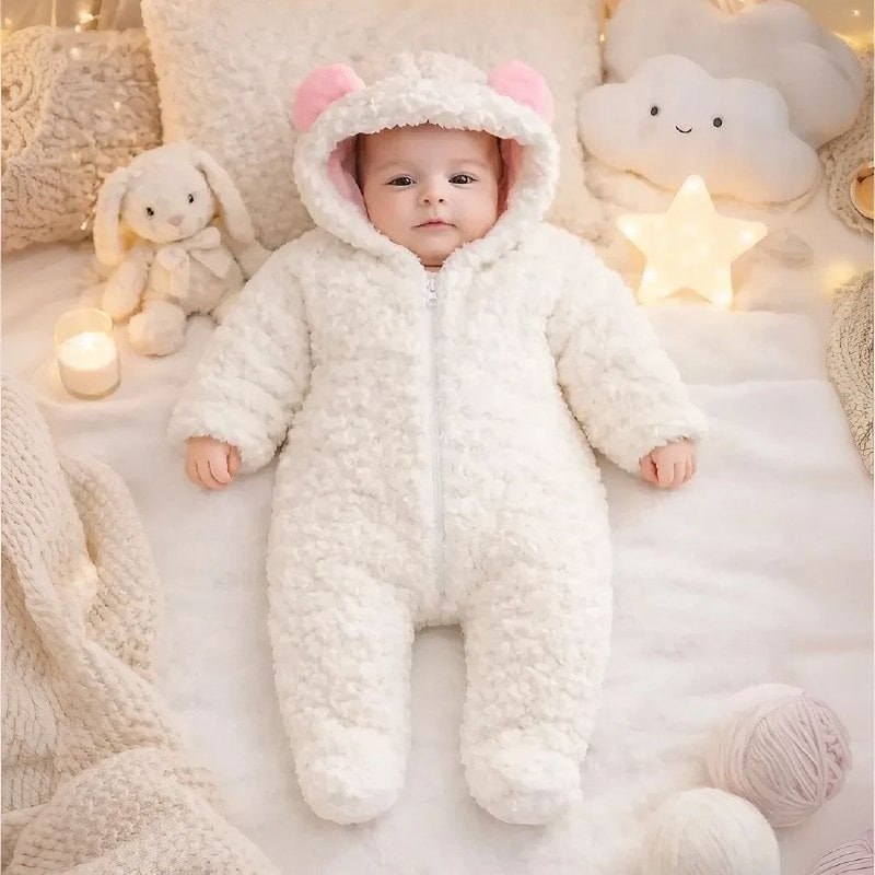 Macacão Bebê Ursinho Sherpa Pele De Carneiro Menino Menina Rosa Bebê Lisa G
